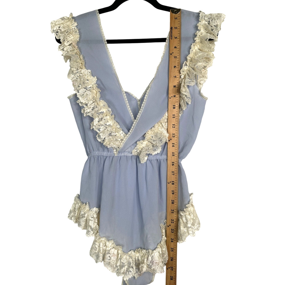 Vintage Flora Nikrooz S Lace One Piece Teddy Boudoir Pin Up Sexy Periwinkle Blue - Picture 6 of 7